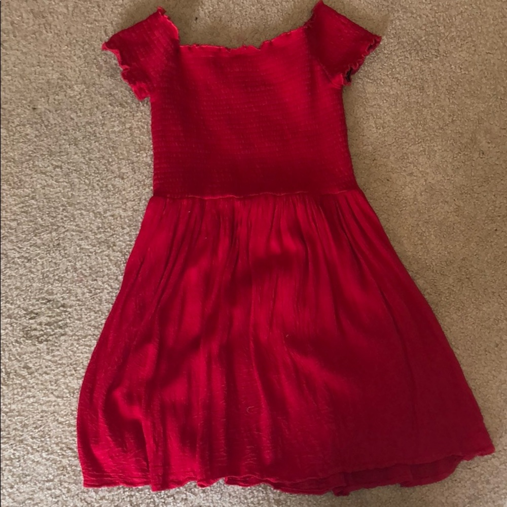 Red off the shoulder dress